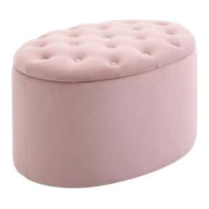 Oval bænk/puf med opbevaring i velour 71 x 52 cm - Rosa