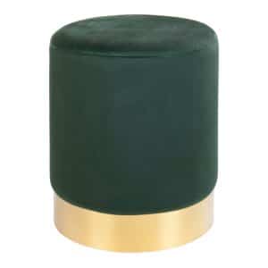 Gamby Puf - Puf i velour, grøn med messing farvet kant, Ø34x43 cm