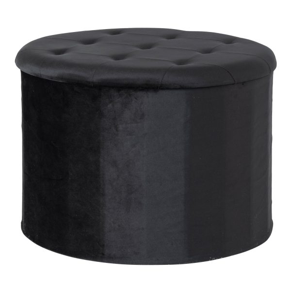 Turup Puf - Puf i velour med opbevaring, sort , Ø50x35 cm