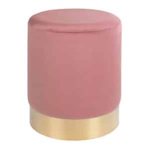 Gamby Puf - Puf i velour, rosa med messing farvet kant, Ø34x43 cm