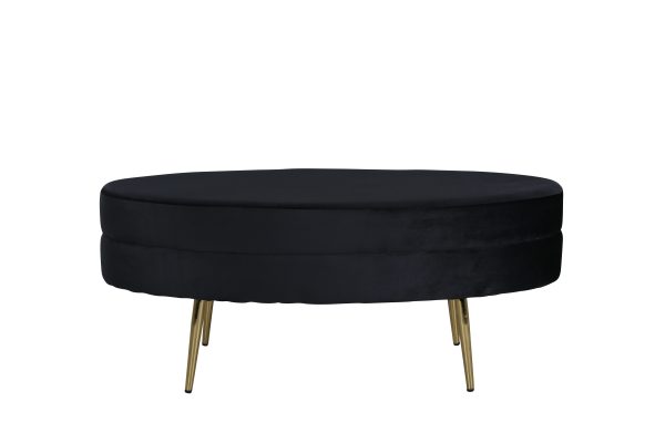 VENTURE DESIGN Otto puf, oval - sort fløjl og messingfolie stål (100x40)