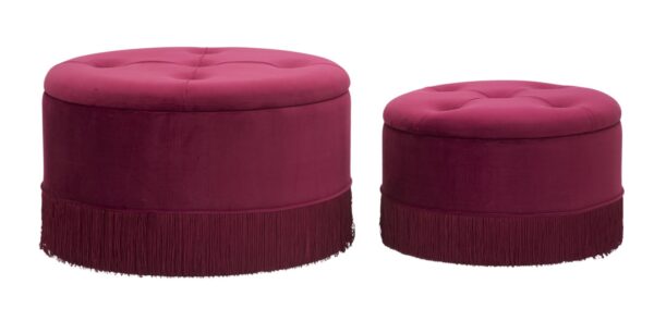 Glam taburet i træ, skum og polyester - 71x41 55x33 cm