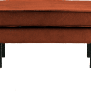 Skammel WOOOD Rodeo puf i velour, rust - H45 x B84 x D54 cm, fast siddekomfort med zigzagfjedring