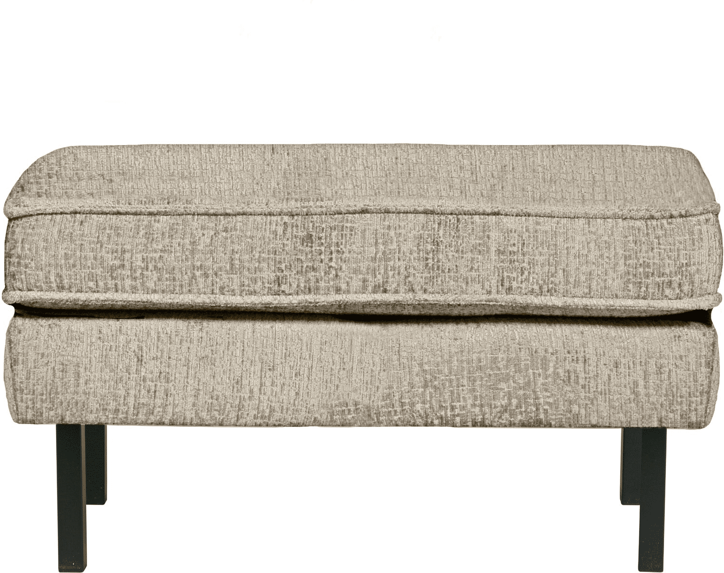 Skammel WOOOD Rodeo puf, struktureret velour Wheatfield, fast komfort H45xB84xD54 cm