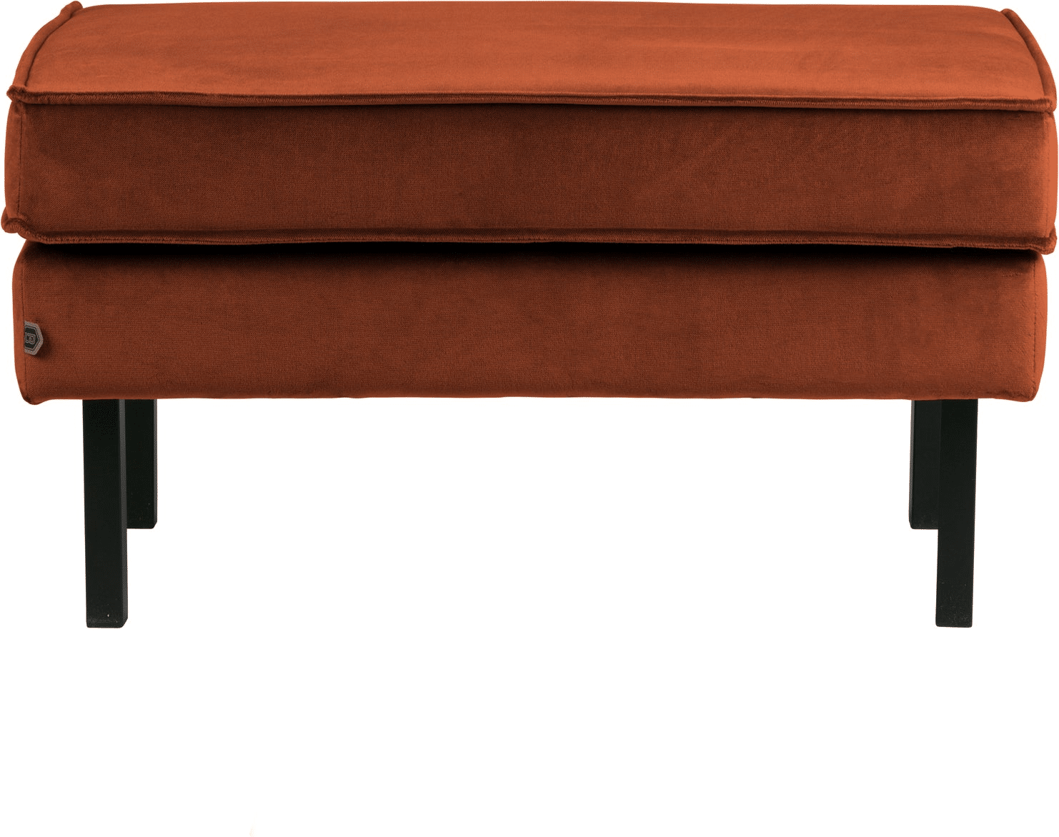 Skammel WOOOD Rodeo puf i velour, rust - H45 x B84 x D54 cm, fast siddekomfort med zigzagfjedring